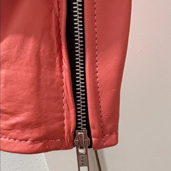 NWT [Leather Skin] Quilted 100% Genuine Leather Moto Jacket in Pink Women’s L - Picture 8 of 15